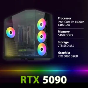 كمبيوتر مكتبي PC Gaming Intel Core i9-14900K Processor, 64GB Ram, 2TB SSD M.2, RTX 5090 32GB