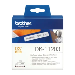 حبر بكرة الملصقات الأصلية Brother DK-11203 – أسود على أبيض، 17 مم × 87 مم