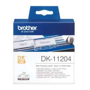 حبر بكرة الملصقات الأصلية Brother DK-11204 – أسود على أبيض، 17 مم × 54 مم