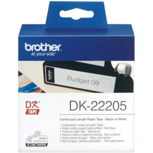 حبر بكرة ملصقات ورقية Brother DK-22205 – أسود على أبيض، بعرض 62 مم